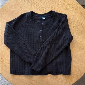 Black Waffle Knit Henley